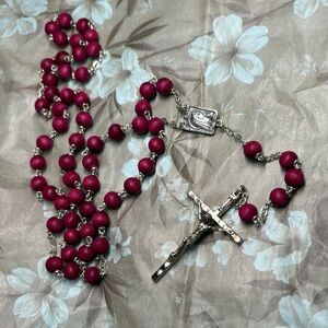 Olive Wood Made in Italy Silver and Burgundy Rosary
